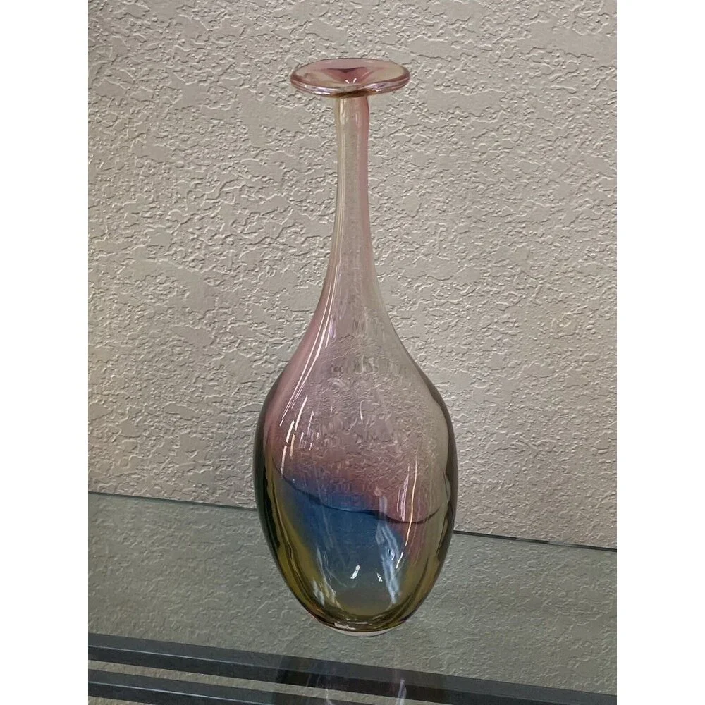 Kosta Boda Kjell Engman 11 1/2" Fidji Rainbow Art Glass Bottle Vase 48838 - Picture 15 of 16